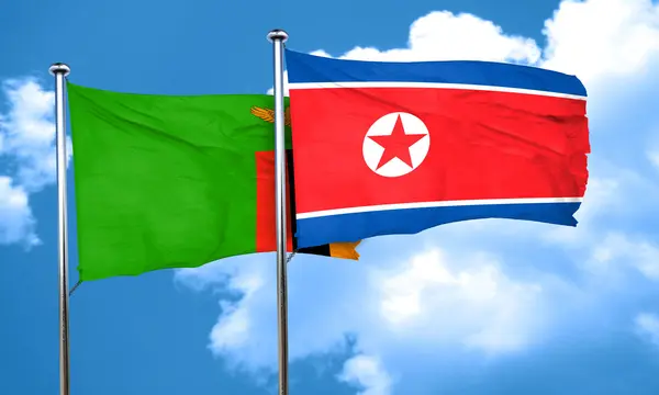 Drapeau Zambie avec drapeau Corée du Nord, rendu 3D — Photo