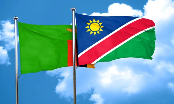 De vlag van Zambia vlag met Namibië, 3D-rendering — Stockfoto