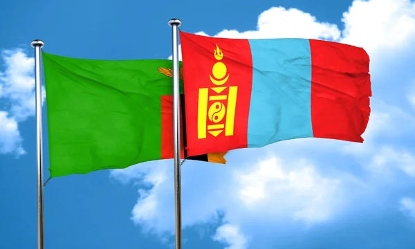 Drapeau Zambie avec drapeau Mongolie, rendu 3D — Photo