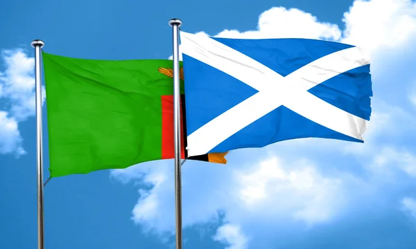 Zambia flag with Scotland flag, 3D rendering