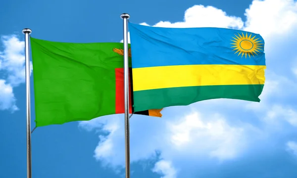 Sambia-Flagge mit Ruanda-Flagge, 3D-Darstellung — Stockfoto