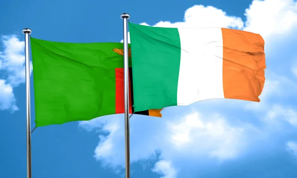 Zambia flag with Ireland flag, 3D rendering — Stock Photo, Image