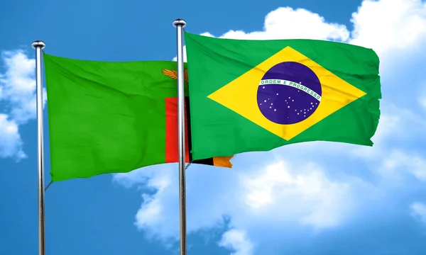 Sambia Flagge mit brasilianischer Flagge, 3D-Darstellung — Stockfoto