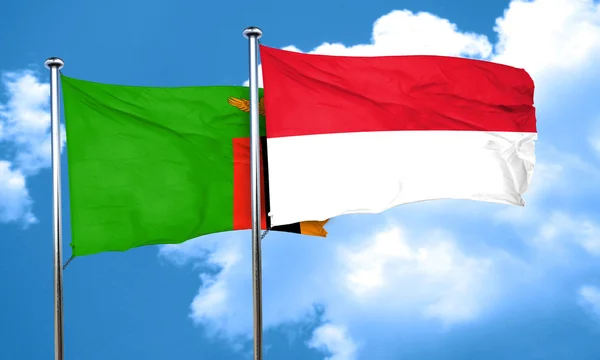 De vlag van Zambia vlag met Indonesië, 3D-rendering — Stockfoto