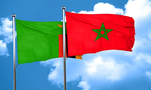 Drapeau Zambie avec drapeau Maroc, rendu 3D — Photo