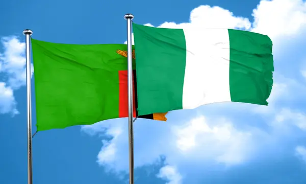 Sambia-Flagge mit Nigeria-Flagge, 3D-Darstellung — Stockfoto