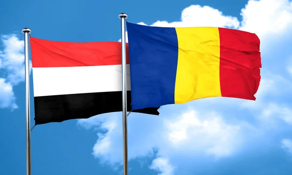 Σημαία της Υεμένης με σημαία της Ρουμανίας, 3d rendering — Φωτογραφία Αρχείου