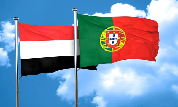 Flaga Jemenu z flaga Portugalii, renderowania 3d — Zdjęcie stockowe