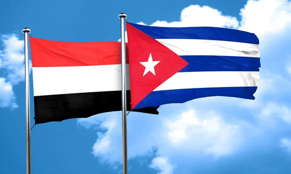 Флаг Йемена с кубинским флагом, 3D рендеринг — стоковое фото