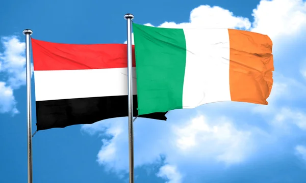 Bandiera Yemen con bandiera Irlanda, rendering 3D — Foto Stock