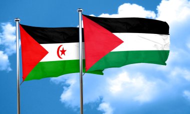 Batı Sahra bayrak Palestine bayrak, 3d render ile