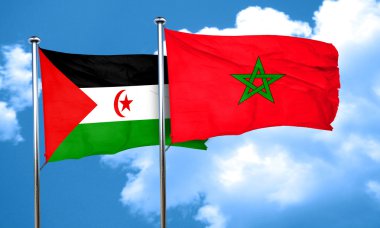 Batı Sahra bayrak Fas bayrak, 3d render ile