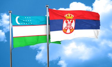 Sırbistan bayrağı, 3d render ile Özbekistan bayrağı