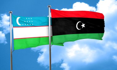 Libya bayrağı, 3d render ile Özbekistan bayrağı