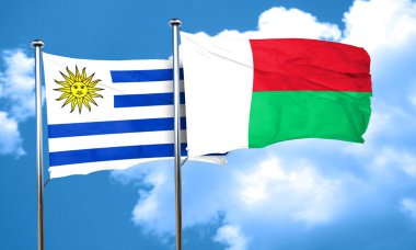 Madagaskar bayrağı, 3d render ile Uruguay bayrağı