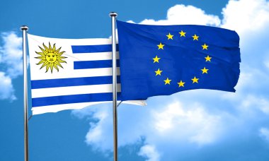 Avrupa Birliği bayrağı, 3d render ile Uruguay bayrağı