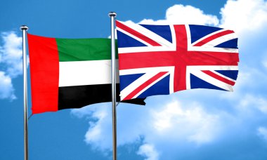 Birleşik Arap Emirlikleri bayrağı ile Büyük Britanya bayrağı, 3d render