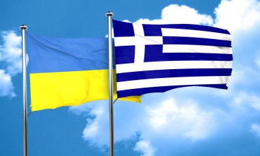 Yunanistan ile Ukrayna bayrağı bayrak, 3d render