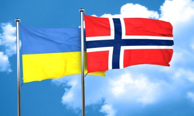 Norveç bayrağı, 3d render ile Ukrayna bayrağı