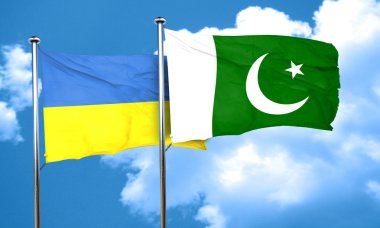 Pakistan bayrağı, 3d render ile Ukrayna bayrağı