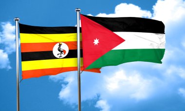 Uganda bayrağıyla Jordan bayrak, 3d render