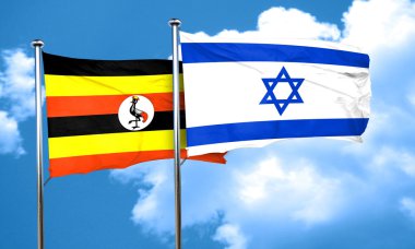 Uganda bayrağıyla İsrail bayrağı, 3d render