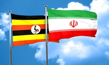 Uganda bayrağıyla Iran bayrağı, 3d render