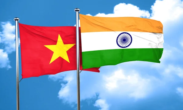 Vietnam vlag met de vlag van India, 3D-rendering — Stockfoto