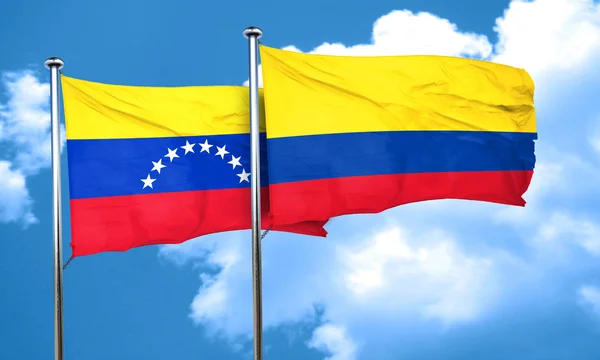 Venezuela flag with Colombia flag, 3D rendering — Stock Photo, Image
