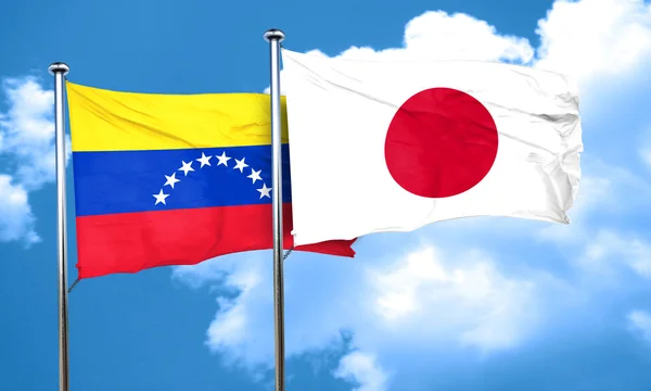 Venezuela flag with Japan flag, 3D rendering