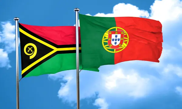 Bandeira Vanatu com bandeira de Portugal, renderização 3D — Fotografia de Stock
