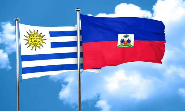 Bandiera Uruguay con bandiera Haiti, rendering 3D — Foto Stock