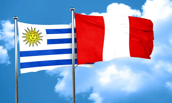 Uruguay flag with Peru flag, 3D rendering