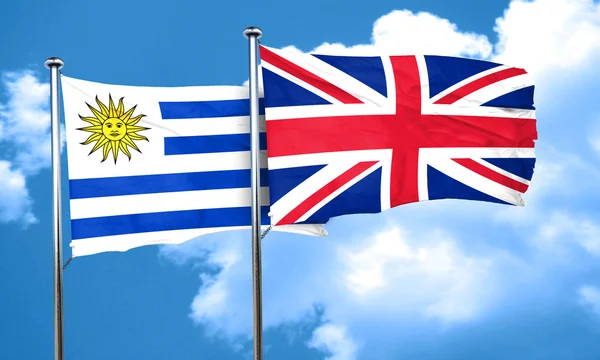Uruguay flag with Great Britain flag, 3D rendering