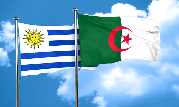 Uruguay flag with Algeria flag, 3D rendering