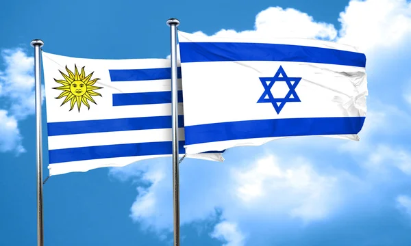 Uruguay flag with Israel flag, 3D rendering