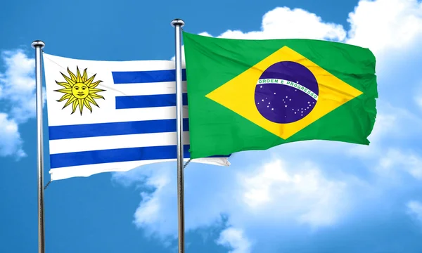 Uruguay flag with Brazil flag, 3D rendering
