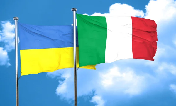 Bandeira da Ucrânia com bandeira da Itália, renderização 3D — Fotografia de Stock