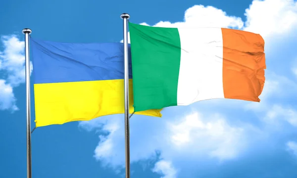 Ukrainische Flagge mit irischer Flagge, 3D-Darstellung — Stockfoto