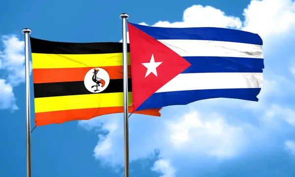 Bandeira de Uganda com bandeira de cuba, renderização 3D — Fotografia de Stock