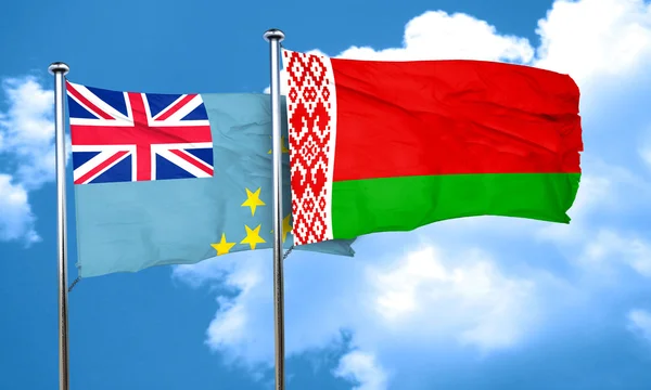 Tuvalu flag with Belarus flag, 3D rendering