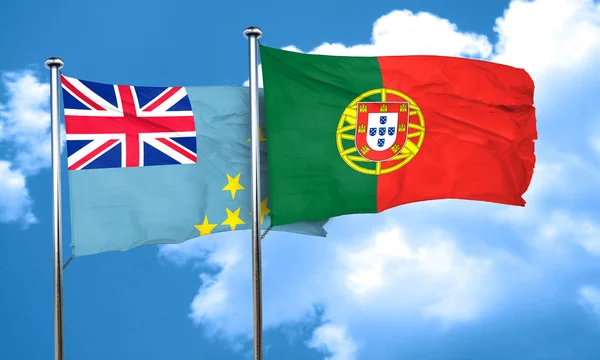 De vlag van Tuvalu vlag met Portugal, 3D-rendering — Stockfoto