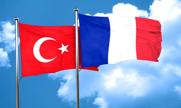 Turkey flag with France flag, 3D rendering — Stock Photo, Image