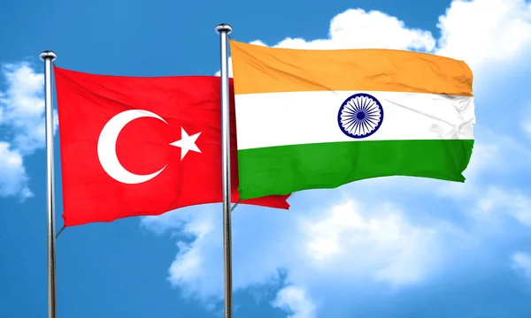 Türkiye bayrağı Hindistan bayrağı, 3d render ile — Stok fotoğraf