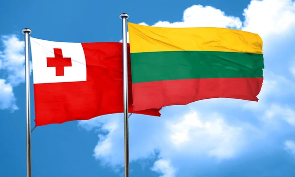Tonga flag with Lithuania flag, 3D rendering