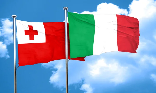 Tonga bayrağı İtalya bayrağı, 3d render ile — Stok fotoğraf