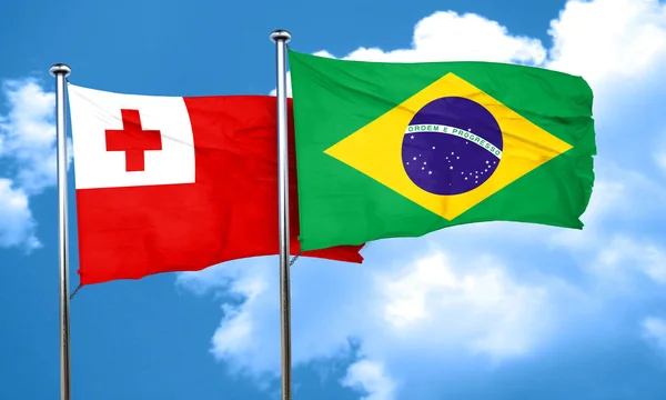 Tonga flag with Brazil flag, 3D rendering — Stock Photo, Image