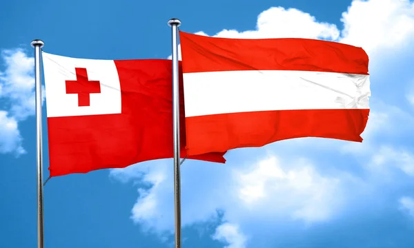 Tonga vlajka s vlajkou Rakouska, 3d vykreslování — Stock fotografie