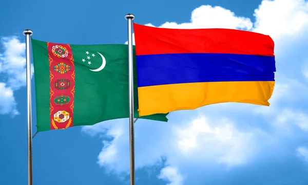 Σημαία του Τουρκμενιστάν με σημαία της Αρμενίας, 3d rendering — Φωτογραφία Αρχείου