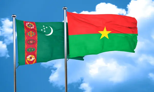 Turkmenistan flag with Burkina Faso flag, 3D rendering — Stock Photo, Image